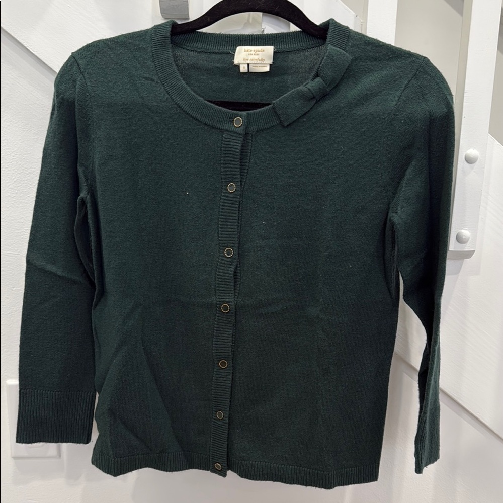 Kate Spade Dark Green Cardigan Sweater with Bow Detail - Picture 1 of 6